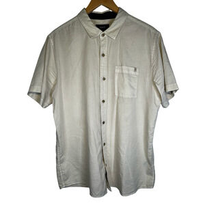 Roark Shirt Mens Large Off-White Short Sleeve Button Front Organic Cotton Tencel